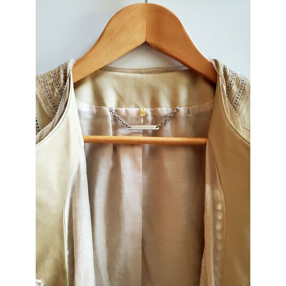 Elie Tahari Coat Cecelia Leather SM Lazer Cut Thin Buttery Soft Putty Tan Color - Picture 7 of 14